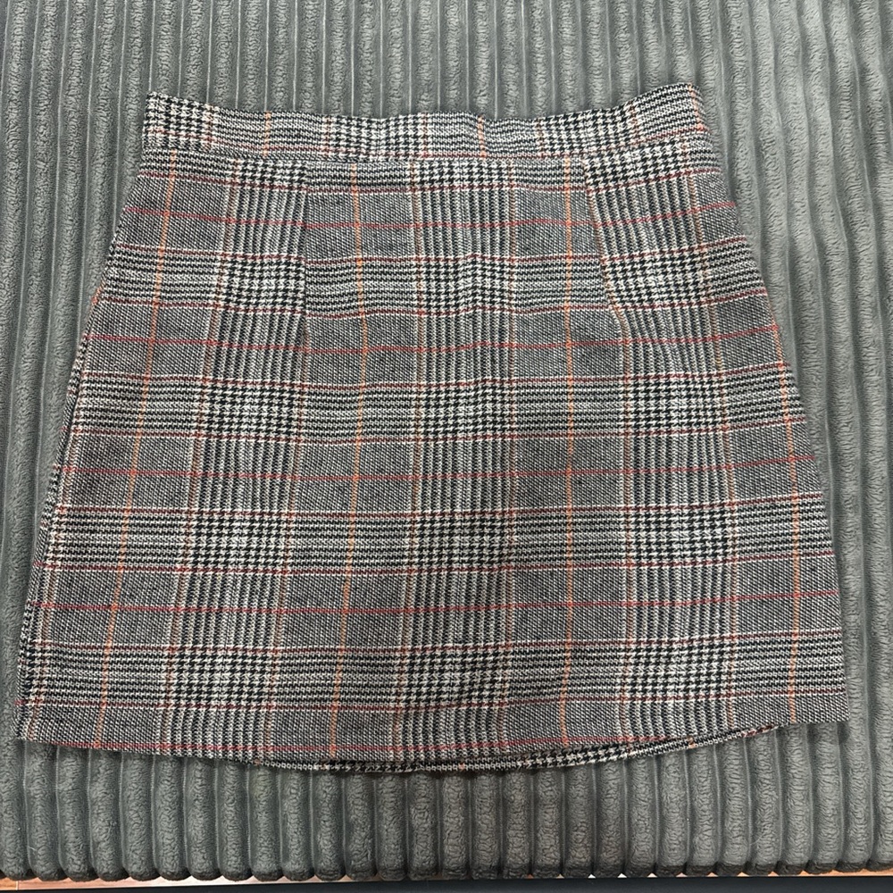 Orange and grey plaid skirt